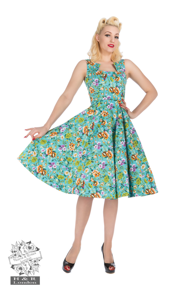 Turquoise Ella Floral Swing Dress